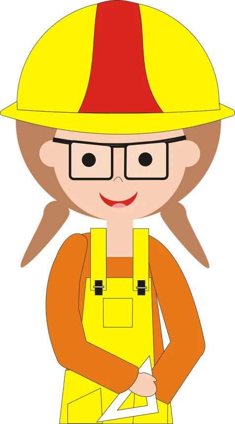 a female construction worker holding a piece of paper, a character portrait, inspired by Lydia Field Emmet, pixabay, naive art, !!wearing glasses!!, young female firefighter, lumberjack, clipart