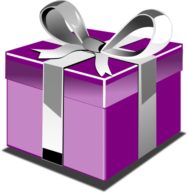 a purple gift box with a silver bow, pixabay contest winner, computer art, black and white vector art, wrapped, a brightly coloured, thai