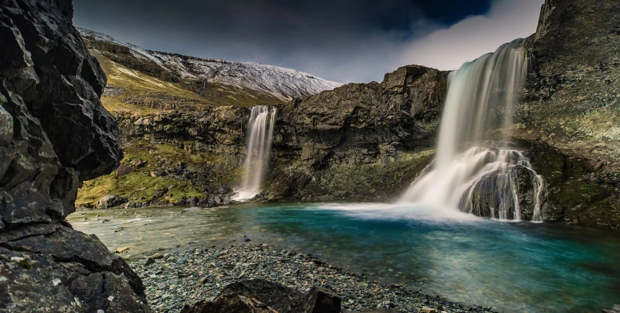 an image of a waterfall in the mountains, by Jacob Kainen, unsplash contest winner, hurufiyya, reykjavik, 4k vertical wallpaper, hq 4k phone wallpaper, hdr photo