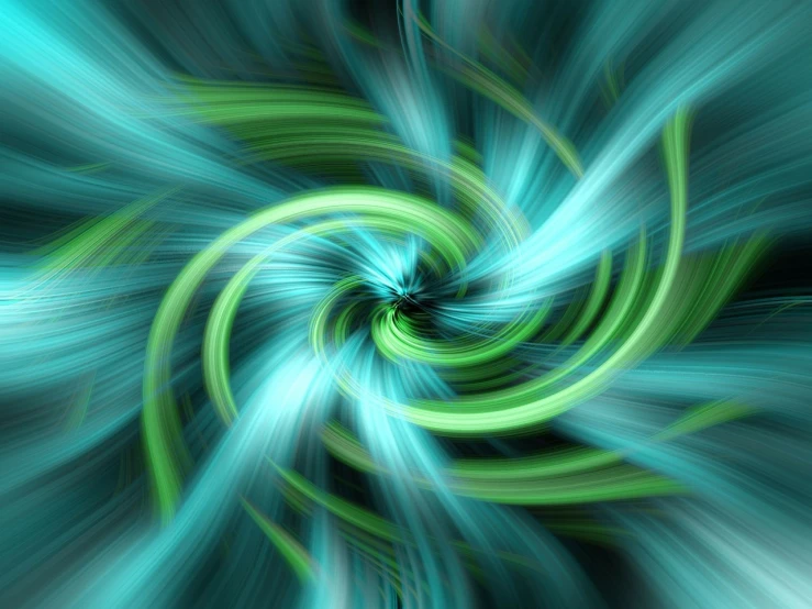 a blue and green swirl on a black background, digital art, mobile wallpaper, twisted rays, blurry backround, weed background