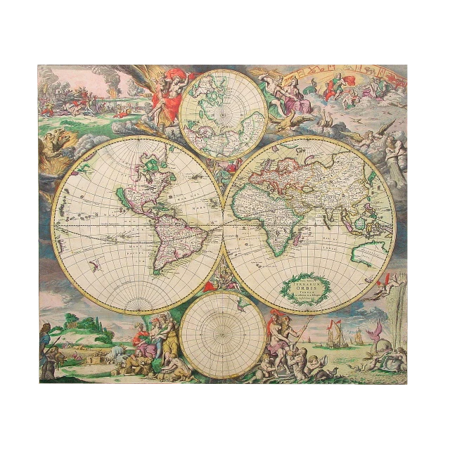 a close up of a map of the world, by Frederik Vermehren, baroque, three views, 4 color print, -w 1024, vivid!!