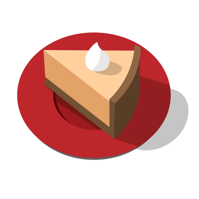 a slice of pie on a red plate, an illustration of, trending on polycount, conceptual art, on a flat color black background, isometric projection, sitting on a mocha-colored table, pumpkin