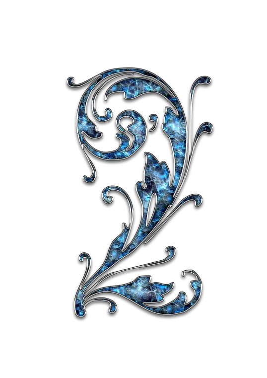 a blue swirly design on a black background, a digital rendering, art nouveau, precious valuable elements, beautiful bone structure, embellished sequined, beautiful glass work