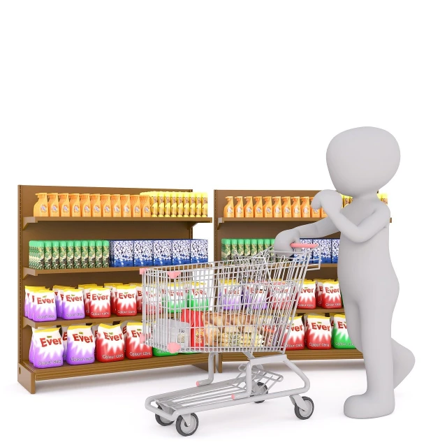 a person pushing a shopping cart in a grocery store, a digital rendering, 3d model of a japanese mascot, product introduction photo, cgtrader, stock photo