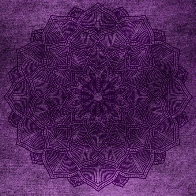 a purple rug with a circular design on it, a digital rendering, by Anna Füssli, trending on pixabay, arabesque, textured parchment background, buddhist, tarot card background, chalk texture on canvas