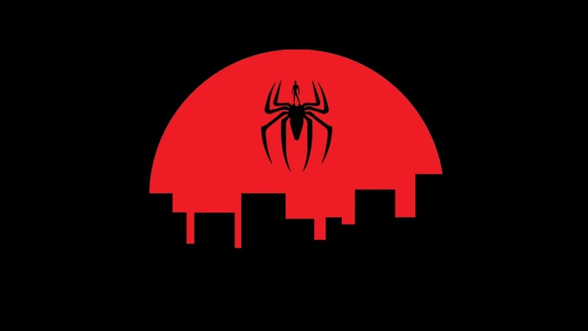 a spider - man logo on a black background, vector art, inspired by Mike Deodato, sots art, the ufo is over the city, background image, red - eyed, minimalist movie poster