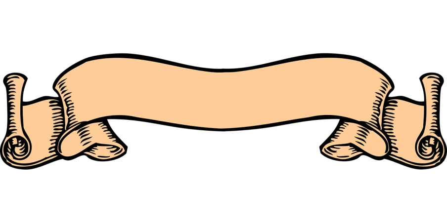 a scroll of paper on a black background, a tattoo, wide ribbons, background image, cartoon image, light tan