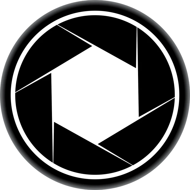 a black and white photo of a camera lens, inspired by Hasegawa Tōhaku, pixabay contest winner, digital art, hexagon moon, vectorized logo style, white space in middle, game icon