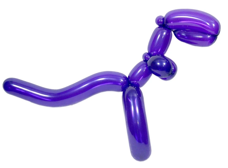 a purple balloon shaped like a dog, an abstract sculpture, flickr, long pigtail, gloss, twisting, arm