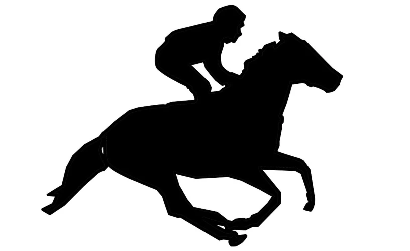 a man riding on the back of a horse, vector art, pixabay contest winner, figuration libre, racing, black, f11:10, trending on pixart”