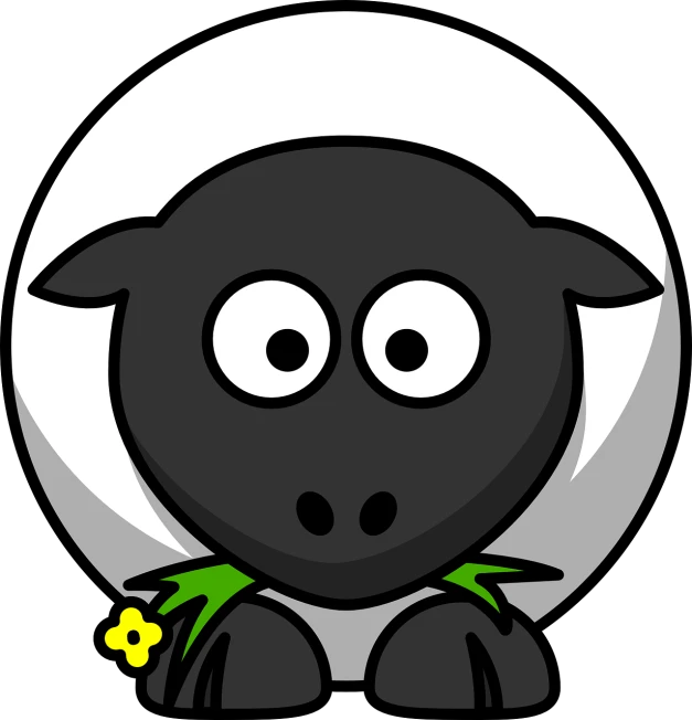a black sheep with a flower in its mouth, by Murakami, pixabay, digital art, big round cute eyes, nighttime!!, it\'s name is greeny, black & white