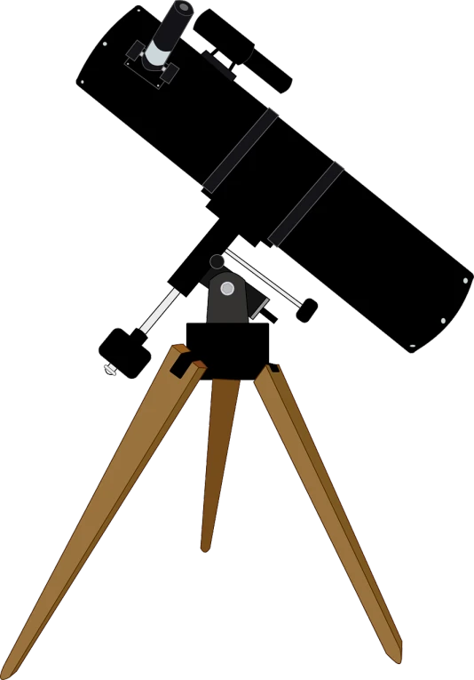 a telescope sitting on top of a wooden tripod, an illustration of, bauhaus, profile view perspective, astrophotography, black sokkel, centred position