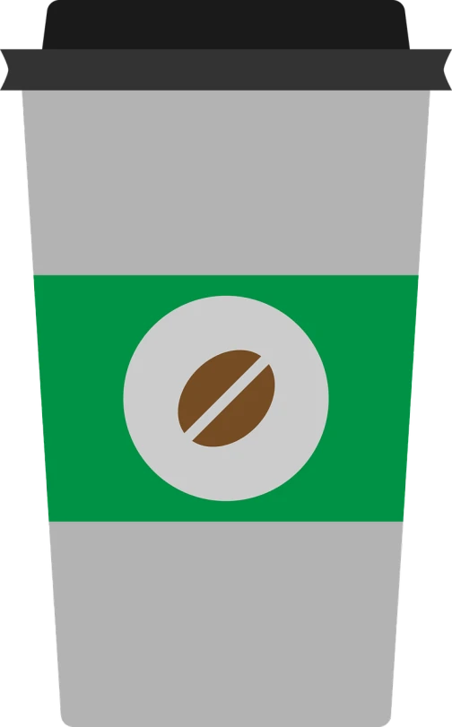 a cup of coffee with a coffee bean on it, a digital rendering, sōsaku hanga, green eye, shaded flat illustration, convenience store, untextured