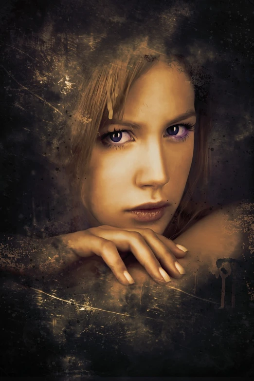 a close up of a woman with blue eyes, a character portrait, inspired by Bastien L. Deharme, deviantart contest winner, rusted silent hill, face photo, smooth purple eyes, high quality fantasy stock photo