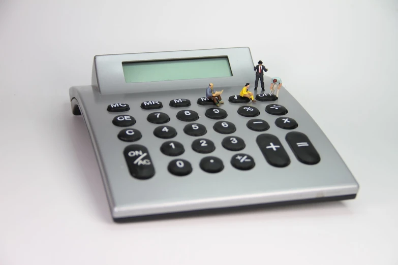 miniature people standing on top of a calculator, a photo, anthropomorphic dog cleaning, modern very sharp photo