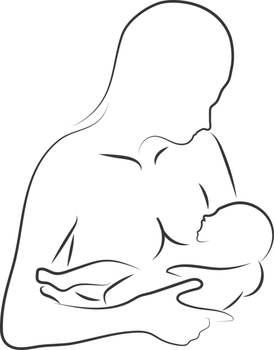 a woman holding a baby in her arms, a digital rendering, by Antonio Rotta, pixabay, white ink sketch on black paper, bra, nursing, milk