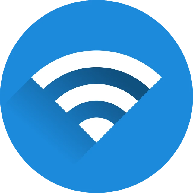 a wifi icon with a long shadow, an illustration of, by Matt Stewart, pixabay, net art, infographics. logo. blue, high tech nomads, round logo, shot on iphone