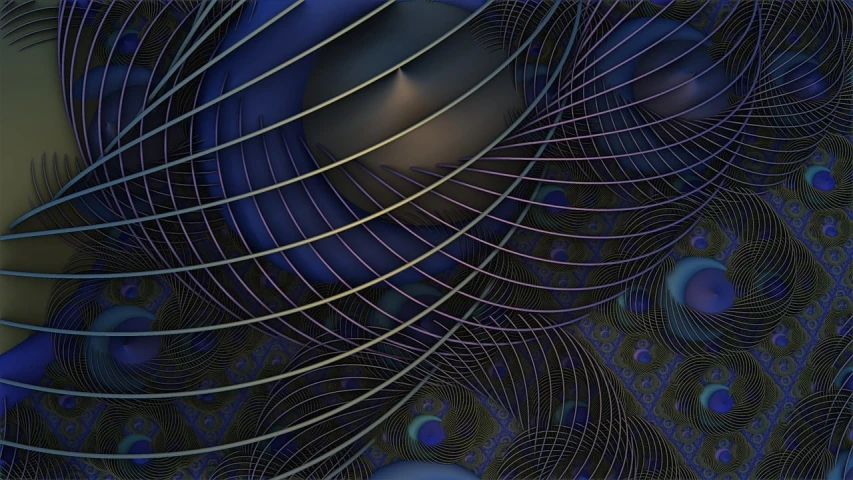 a computer generated image of a woman's face, a digital rendering, by Jon Coffelt, digital art, spiral lines, dark blue spheres fly around, twisted turn of fate abstraction, evening at dusk