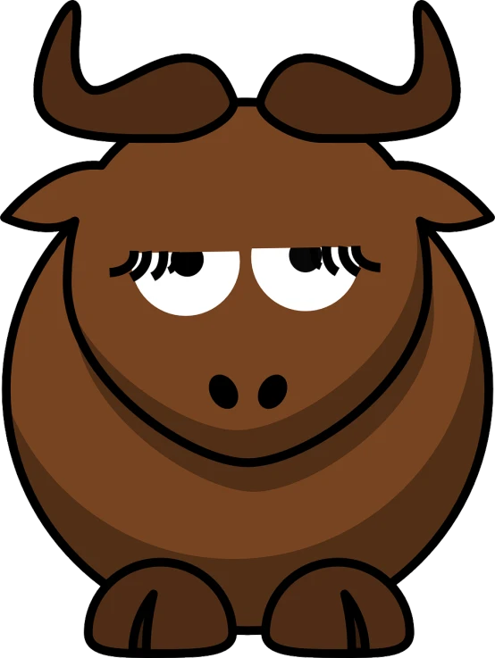 a brown bull with big horns sitting down, a cartoon, mingei, dramatic bored expression, moose, cute face big eyes and smiley, gertrude