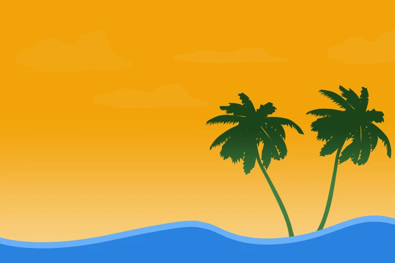 a couple of palm trees sitting on top of a beach, inspired by Emiliano Ponzi, pixabay contest winner, commercial banner, orange theme, miami. illustration
