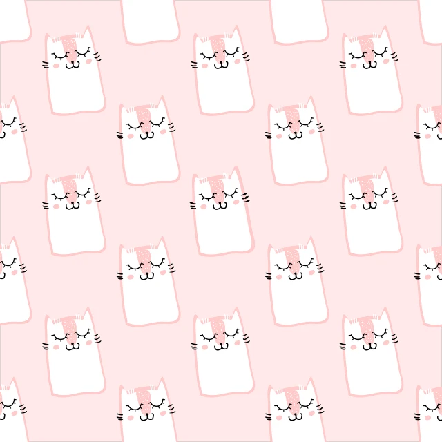 a pattern of cats with closed eyes on a pink background, a picture, tumblr, mingei, tileable, cat female with a whit and chest, card template, coy smile