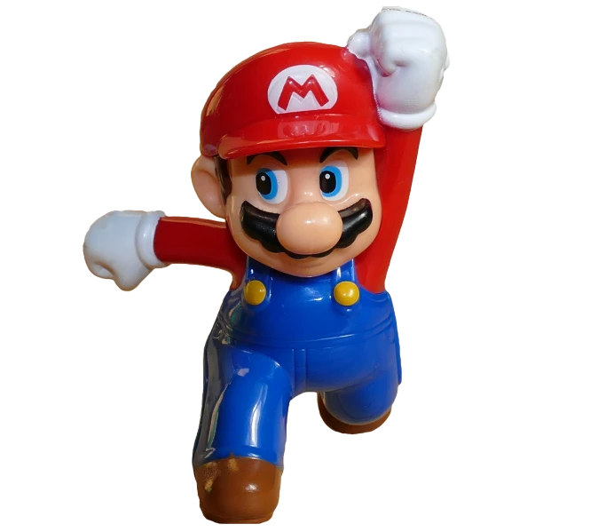 a close up of a figurine of a nintendo character, a raytraced image, inspired by Mario Comensoli, pexels, jumping for joy, inflatable, video game icon, actual photo