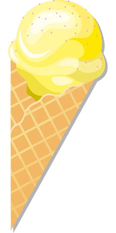 a yellow ice cream cone with sprinkles, an illustration of, inspired by Pearl Frush, pixabay, conceptual art, black backround. inkscape, deconstructed waffle, with a square, view from bottom to top