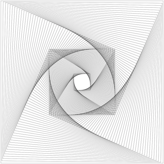 a black and white image of a spiral, inspired by Lorentz Frölich, generative art, with a square, guilloche, with gradients, an open eye in its center
