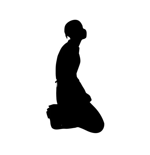a silhouette of a man kneeling on a skateboard, figuration libre, meditation pose, perfect female body silhouette, begging, masked person in corner