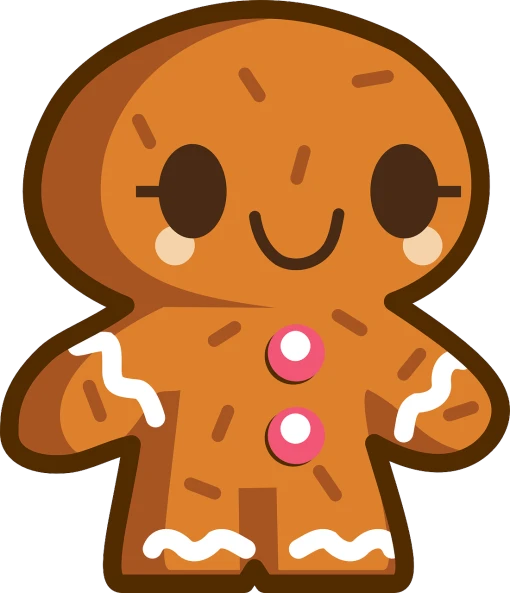 a close up of a gingerbread character on a white background, a cartoon, inspired by Masamitsu Ōta, no gradients, cutecore, & a dark, petite