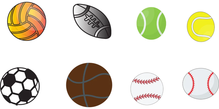 a bunch of different types of sports balls, a digital rendering, by Linda Sutton, trending on dribble, pictographs, black, four, 4