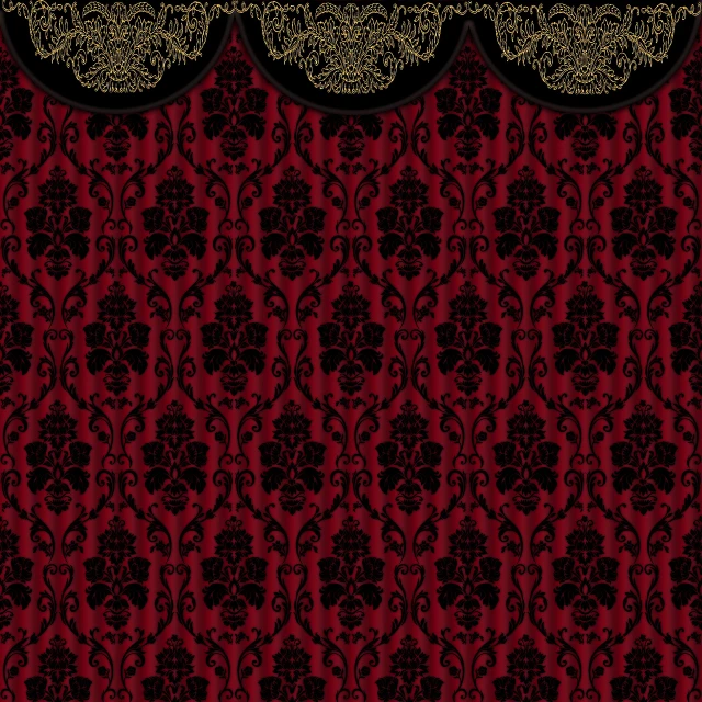 a red and black wallpaper with ornate designs, a digital rendering, baroque, the sims 4 texture, transparent backround, curtain, wallpaper for monitor