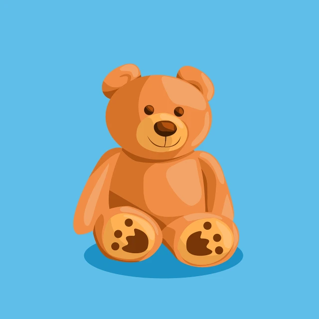 a brown teddy bear sitting on a blue surface, vector art, toys figures, flat anime style, sharp high detail illustration, cartoon style illustration