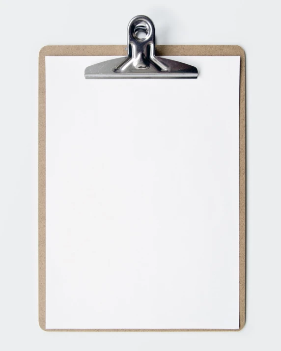 a clipboard with a piece of paper attached to it, pexels, visual art, plain background, thin face structure, background image, looking towards the camera