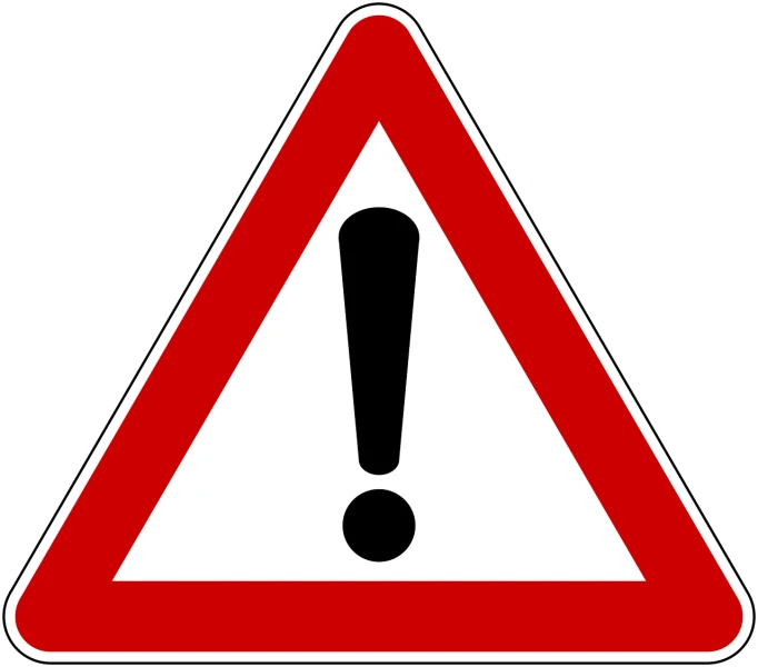 a red and white warning sign with a black exclamation, by Joseph Bowler, pixabay, hindu, triangle, lada, people panicking