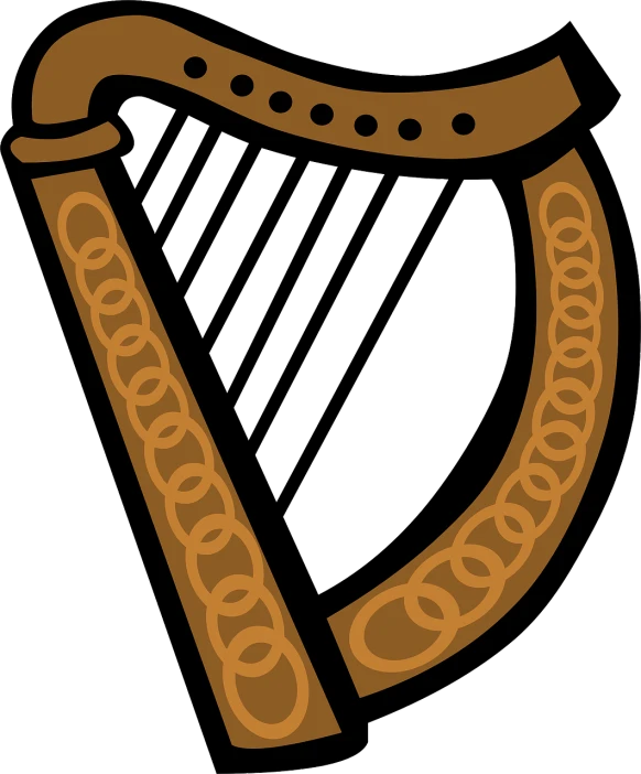 a close up of a harp on a black background, a digital rendering, ancient irish, shoulder patch design, plain background, line drawn