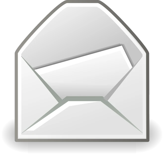 an envelope with a piece of paper sticking out of it, inspired by Masamitsu Ōta, pixabay, minimalism, 3 d white shiny thick, ear, grey-eyed, open