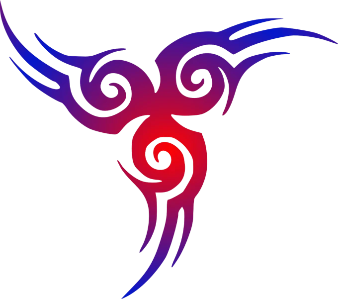 a red and blue tribal design on a black background, a tattoo, flickr, red purple gradient, painted in the style arcane, swirles, avatar image