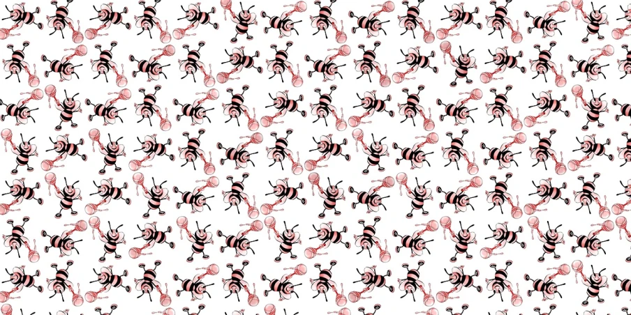 a pattern of pink and black bugs on a white background, a digital rendering, tumblr, hornet from hollow knight, football, black and white and red colors, falling