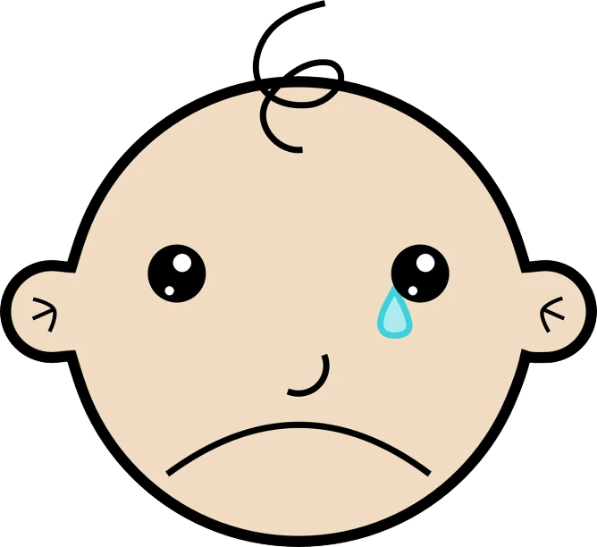 a cartoon baby with a sad face, a cartoon, mingei, tear drop, son, scar across face, 2