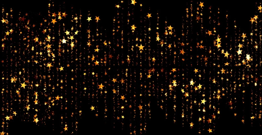 a bunch of gold stars on a black background, pexels, digital art, beaded curtains, blinking lights, ffffound, digital art - w 640
