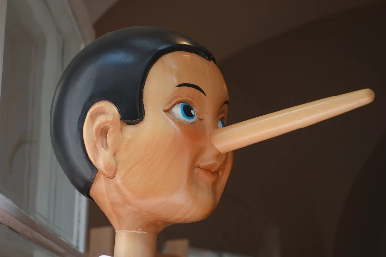 a statue of a man with a long nose, by Stefan Gierowski, neoplasticism, half wooden pinocchio, pleading face, extremely lifelike, bullying