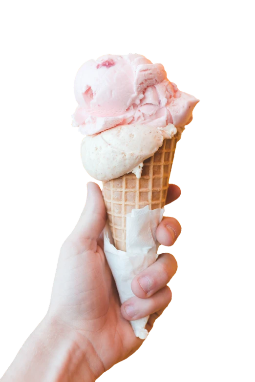 a person holding an ice cream cone in their hand, pale red, istockphoto, sydney hanson, lush sakura