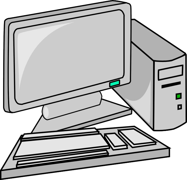 a desktop computer sitting on top of a desk, inspired by Masamitsu Ōta, pixabay, grey metal body, no gradients, system unit, black and white color only