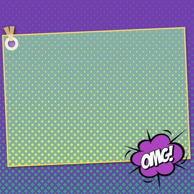 a piece of paper with the word omg on it, a comic book panel, inspired by Lichtenstein, trending on pixabay, pop art, yellow purple green, polka dot, 3 2 x 3 2, cyan photographic backdrop