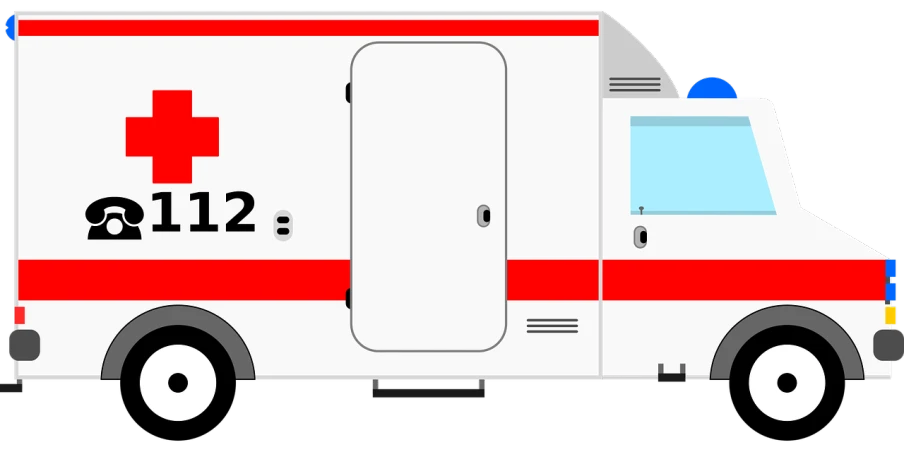 a white ambulance with a red cross on the side, concept art, pixabay, sōsaku hanga, on a flat color black background, 2 d - animation, full body close-up shot, rv