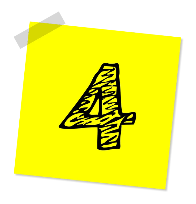 a piece of paper with the number four drawn on it, inspired by Patrick Caulfield, pixabay, pop art, glossy yellow, sketched 4k, angled, square