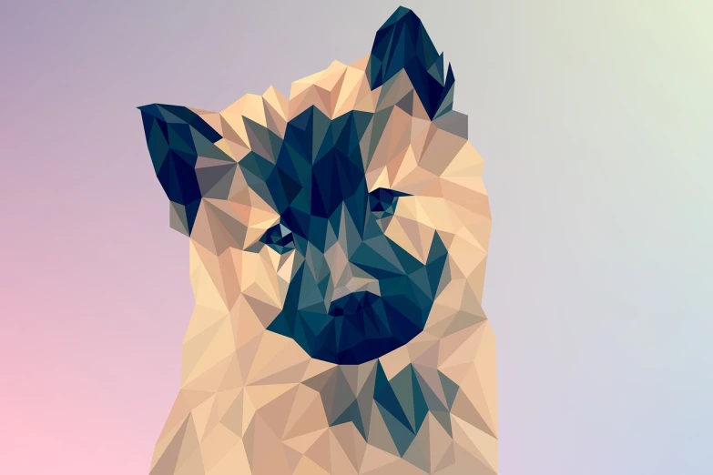 a close up of a dog's face on a colorful background, vector art, shutterstock, digital art, low poly 3d model, aesthetic siamese cat, geometric 3d render, on a pale background