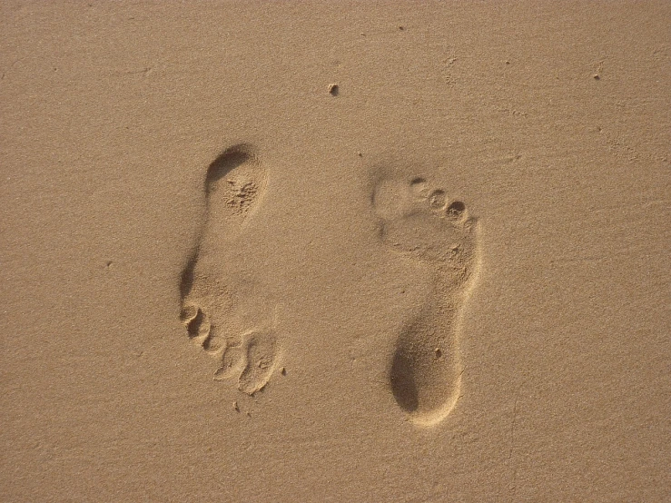 a pair of footprints in the sand on a beach, by Alexander Robertson, symbolism, on the beach at noonday, 3 pm, slightly tanned, lookalike