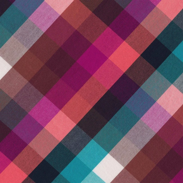 a colorful checkered pattern is shown in this image, inspired by Steve Argyle, magenta and crimson and cyan, full product shot, fabrics textiles, rhythm